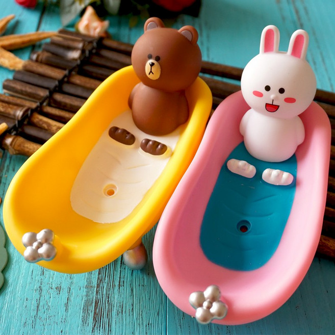 卡通造型瀝水肥皂盒 香皂架, 1個, 小黃鴨(現貨