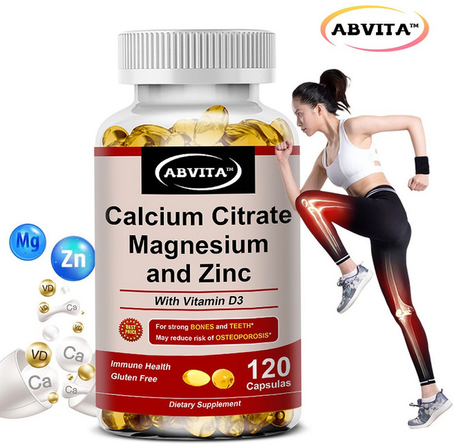 칼슘 마그네슘 아연 비타민D3 60/120캡슐 뼈 건강 영양제 칼슘 1000mg 고함량 글루텐프리 면역 건강, 1개, 60정