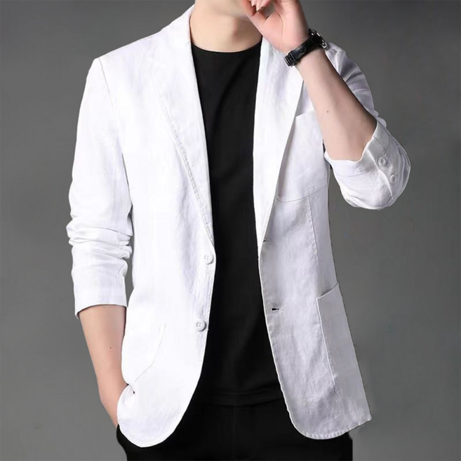ORZQU 봄 여름 남성 리넨 정장 코트 캐주얼 정장 재킷