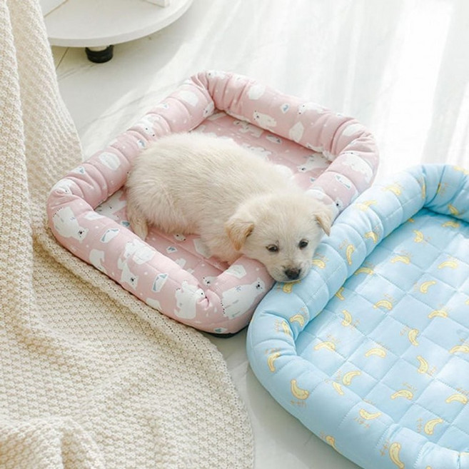 반려동물 쿨매트 강아지 고양이 여름 침대 쿠션 펫 방석 애견 냉감 매트 쿨링 용품, M_바나나, 1개