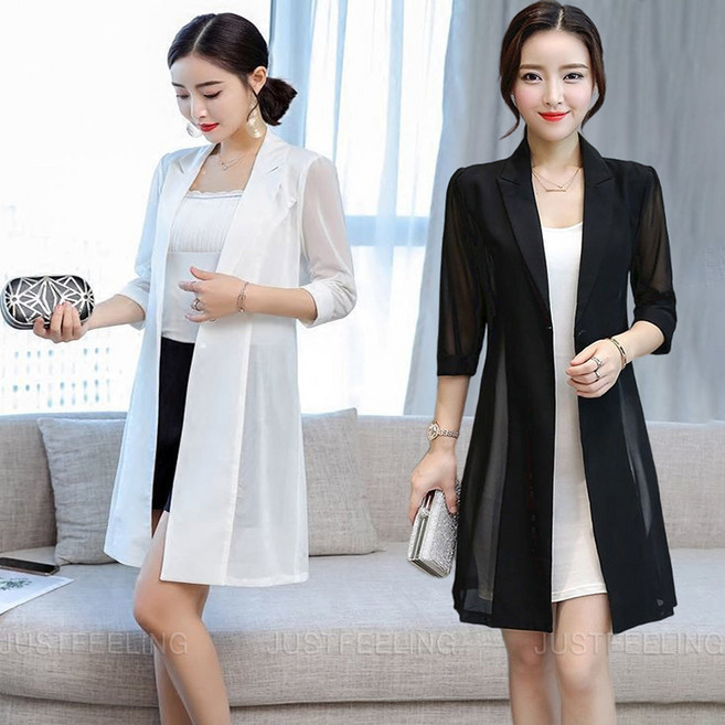 정장 여자 코트 하프 가디건 봄 여름 가을 얇은 양복 상의 캐주얼 여성용 아우터 세미정장 아우터 빅사이즈 JUSTFEELING