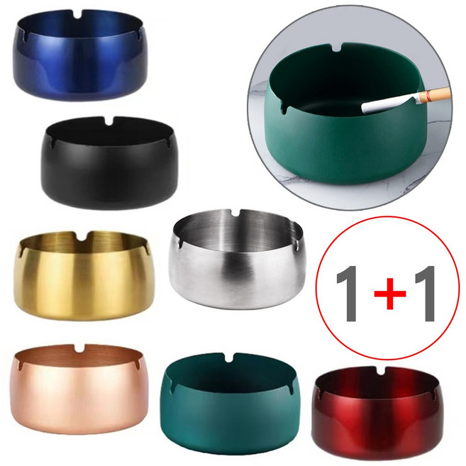 [2개 1세트 묶음] (스텐 재떨이 D타입 중형 1P+1P) 실버스틸 스테인레스 원형 업소용 가정용 재털이 재떨이, 레드[1P], 레드[1P]