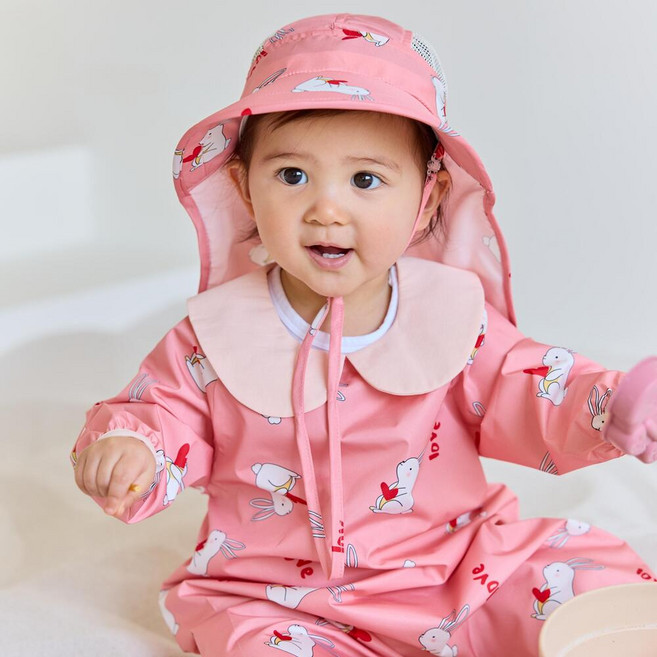 원라인 아기 유아 전신 미술가운 앞치마, 토끼(카라)