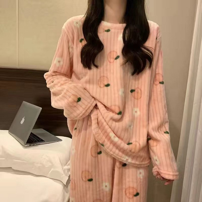 珊瑚絨睡衣套裝 女 秋冬保暖甜美卡通居家服 舒適毛茸茸家居服