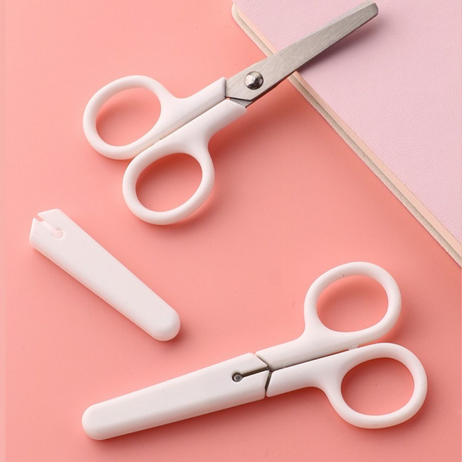 안전캡 다꾸 가위 왼손잡이 양손 미니 작은 휴대용 소형 사무용 문구, 1개, 화이트