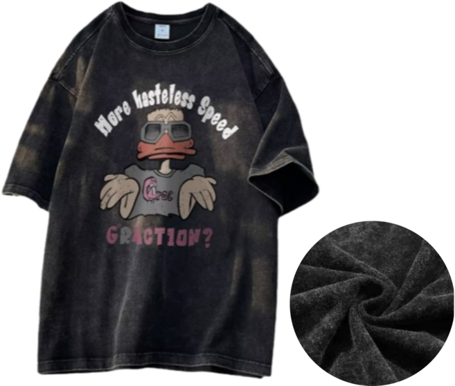 디오르칸 여자 오버핏 워시드 티셔츠 오리 프린팅 반팔