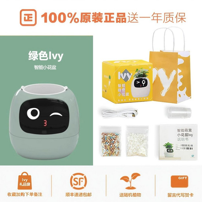 스마트 화분 인테리어 데스크 책상 화분 ivy 로봇, B. 그린, 1개