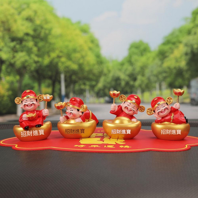 財神爺彈簧汽車擺件, 一套4個財神 紅墊, 1個