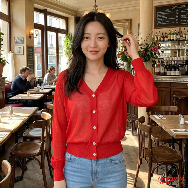 상상그이상 여성용 국내제작 린넨 브이넥 가디건 여름 시원한 비비드컬러 긴팔니트 루즈핏 썸머 캐주얼 오피스룩
