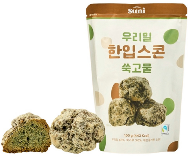 착한빵수니 우리밀 한입스콘 쑥고물 100% 우리밀 공정무역 건강한 한입 간식 쑥인절미맛 쑥스콘, 100g, 1개