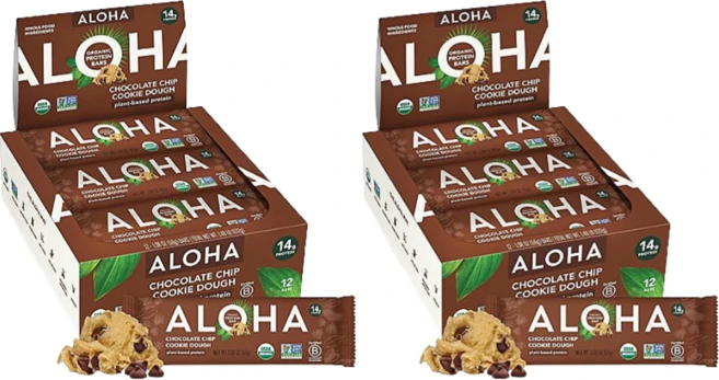 Aloha 유기농 비건 프로틴 바 초코칩쿠키 ALOHA Organic Plant Based Protein Bars Chocolate Chip Cookie Dough, 24개, 56g - 쿠팡