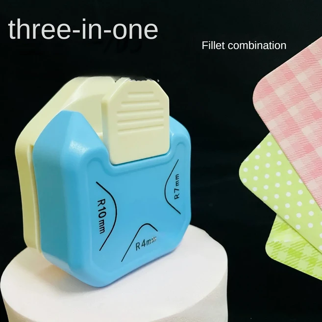 3 in 1 코너 라운더 엠보서 커터 DIY 포토 카드 명함 원형 종이, 1개, 01 Blue rounded corner