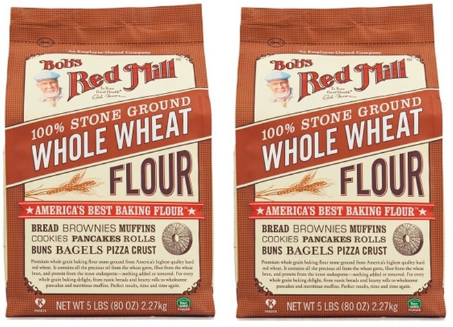 Bob's Red Mill 밥스레드밀 100% 스톤 그라운드 통 위트 통밀가루 밀가루 80oz(2.27kg) 2팩, 2.27kg