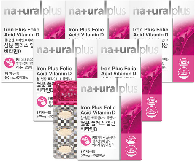 내츄럴플러스 철분플러스 엽산비타민D, 60정, 6개
