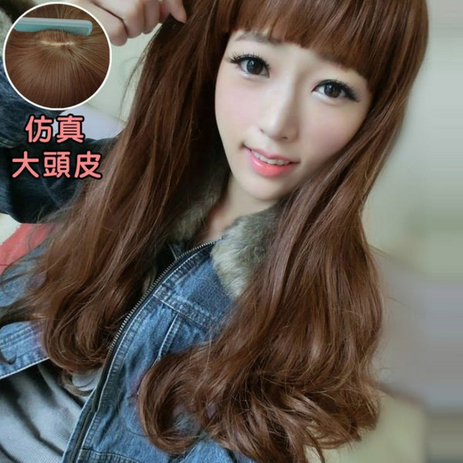 Clair Beauty 高仿真大頭皮齊瀏海捲捲梨花頭假髮 MA120 淺亞麻 蓬鬆自然修飾臉型, 1個