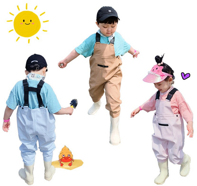 다다 어린이 가슴장화 유아 아동 주니어 키즈 해루질 갯벌체험 장화, 200, 베이지