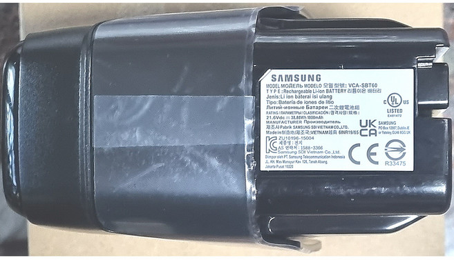 삼성정품 삼성 파워 스틱형 무선 청소기 배터리/사용모델:VS60K6050KW, 1개, VS60K6050KW