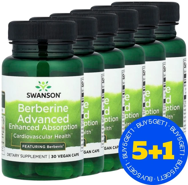[5+1] Swanson 스완슨 베르베린 어드밴스드 Berberine Advanced 550mg 베지 캡슐 30정 약들약 고약사 / 해외직구 미국정품, 6개 - 쿠팡