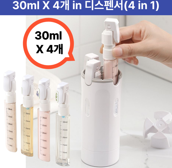 부스트팹 4in1 여행용 디스펜서 올인원 휴대용 화장품 소분 용기 세트 30ml 4개입, 1개, 화이트