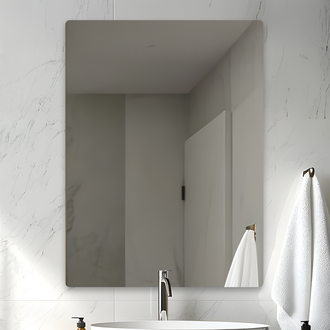 무타공 접착식 욕실거울 민자 라운드 코팅민경 화장실거울 600x800 해림, 단품