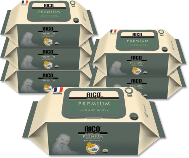 한울 리꼬베이비 프리미엄 캡형 70매 물티슈, 70개입, 6개