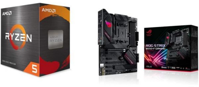 AMD Ryzen 5 5600X 6코어 12스레드 잠금 해제 데스크톱 프로세서 및 ASUS ROG Strix B550-F 게이밍 AM4 Zen 3 5000 3세대 ATX 마더보, AMD Ryzen 5 5600X 6코어 12 스레드 잠, 1개
