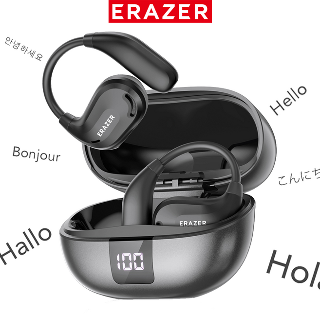 ERAZER XT66PRO 완전 무선 블루투스 이어폰 134개 언어 AI 번역 지원 OWS 베이스 스포츠 이어폰, 건메탈, AI 버전