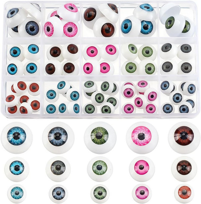플라스틱 아크릴 공예 눈알 80개 세트 혼합색상 1.2x0.6cm 1박스