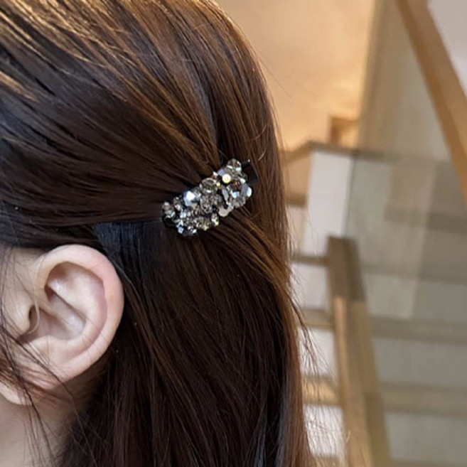 티큐 여성 크리스탈 큐빅 옆머리 앞머리 고정 미니 헤어 집게핀 2개 세트 H316