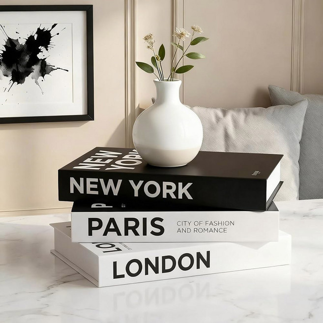 ZEMRTWAY 3권 장식 도서 보관함이 있는 책 책장 커피 테이블을 위한 미적 장식용 북 박스 거실을 속이