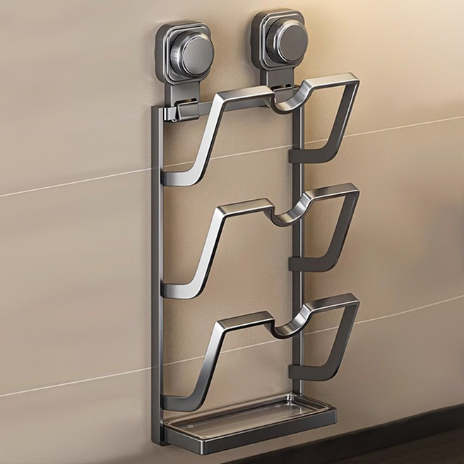 Qiaokao 흡착식 3단 냄비뚜껑 거치대, 그레이, 1개