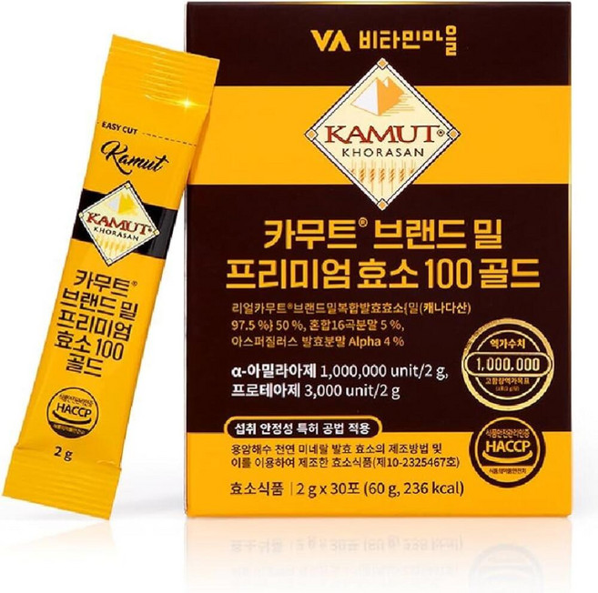 VA비타민마을 30-Day Kamut Brand 밀 프리미엄 효소 파우더 100 골드 2g x 30 스틱, VA비타민마을 30-Day Kamut Brand 밀 프, 1개