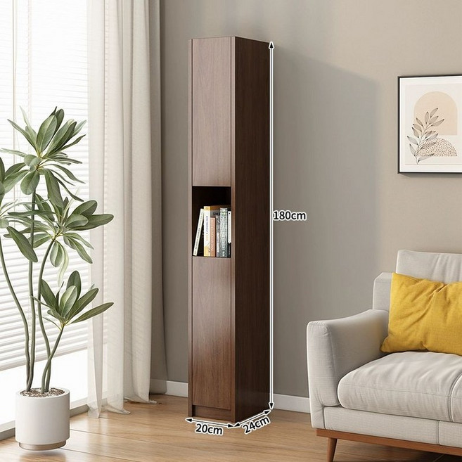 틈새장200 수납장 좁은공간 얇은 틈새장, 다크월넛 상하단문 180 x 24x20