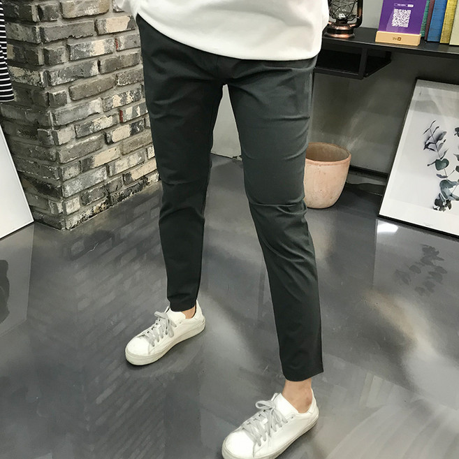 용된다 남자 코튼 사계절 일자 스판 밴딩 면바지