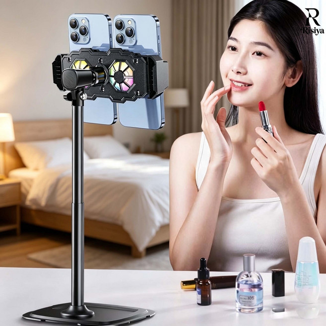 스마트폰 태블릿 무선 반도체 냉각 쿨러 거치대 포함 반도체 스마트 칩 듀얼 헤드 냉각 과열방지 생방송 릴스, 블랙 (거치대 포함), 1개