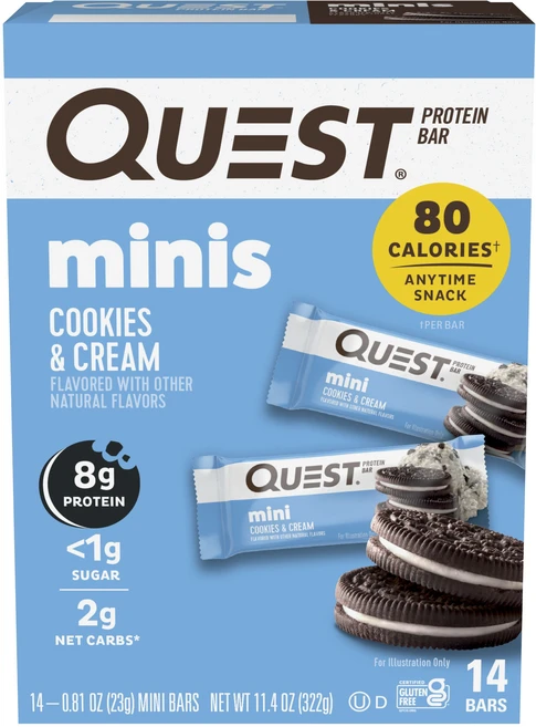 퀘스트뉴트리션 미니 프로틴 바 쿠키 & 크림 맛 14개입, 322g, 1개 - 쿠팡
