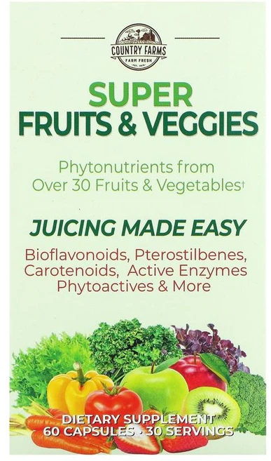 Country Farms 슈퍼 과일 채소 천연 과일 채소 포뮬러 캡슐 60정, 1개 - 쿠팡