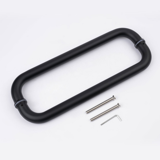 철물파크 스텐 원형 강화도어 손잡이 340mm 25파이 블랙무광 유리문 철문 가마찌 상가 출입문, 1개