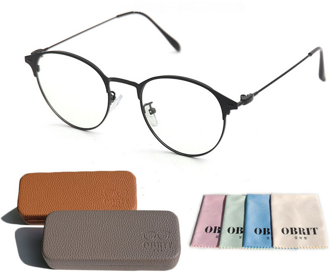 오브릿 패션 무광 블랙 메탈 안경 블루라이트 자외선 차단 안경