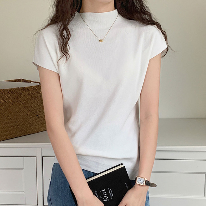 지니우우 J0231A 신축성 좋은 반목폴라 니트 반소매