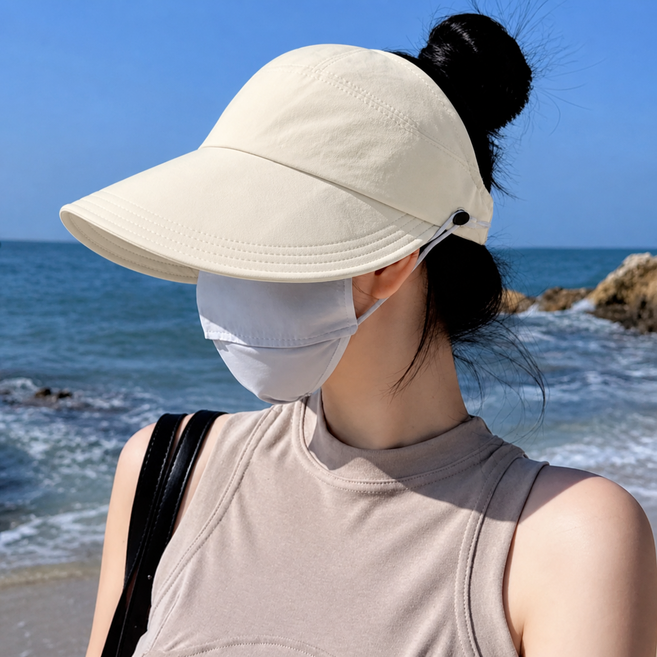 진볼리 얼굴가림 자외선차단 썬캡 여성 여름모자 마스크걸이