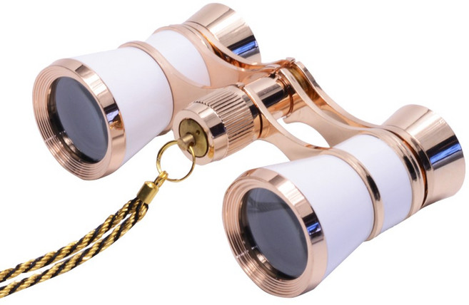 레트로 체인 골드 공 공연 쌍안경 망원경 오페라, 화이트+체인