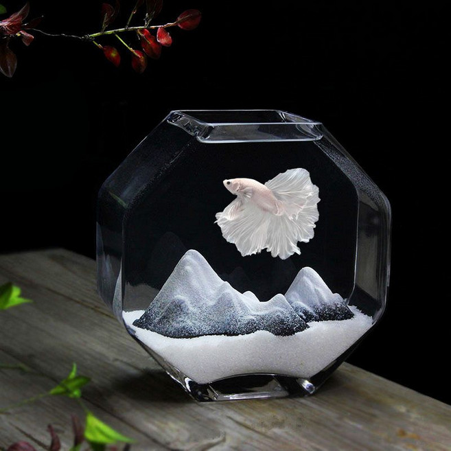 玻璃魚缸 花瓶 水培器皿 桌面小型魚缸, 1個, 大號魚缸+套餐11