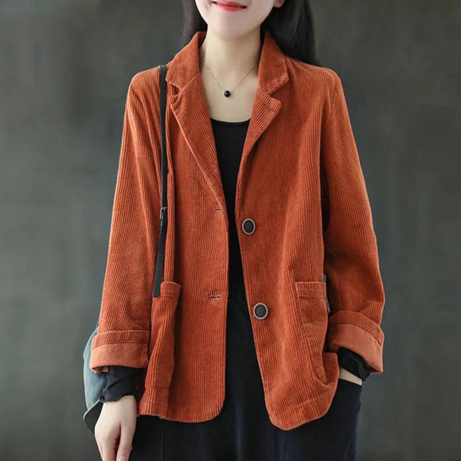 besteffie 코듀로이 코트 중년여성 투버튼 캐주얼 골덴자켓 코듀로이 점퍼 블레이져 E58
