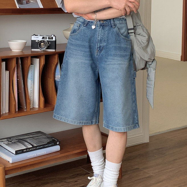 다올샵 여성 버뮤다팬츠 5부 7부 오버핏 와이드 옆디테일 청 반바지