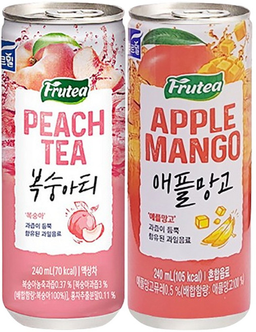 푸르밀 푸르티 240ml 복숭아티 30캔+애플망고 30캔 (총60캔), 60개, 1ml