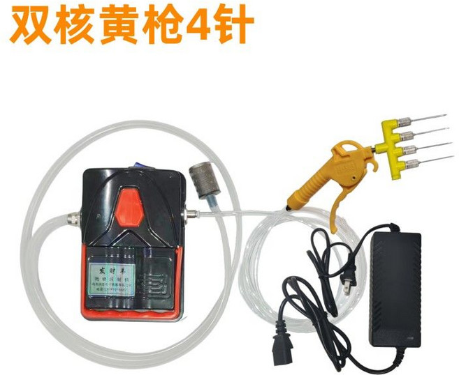 염지 주입기 4구 주사기 바베큐 육가공 바비큐 고기 숙성, 듀얼 코어 노란색 단일 총 4 바늘 경화기