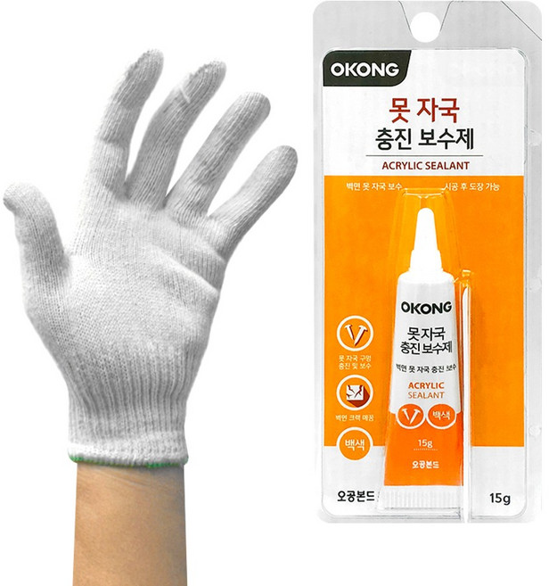 오공 못자국 충진제 + 면장갑 석고보드 벽 보수 벽지 타일 천장 샷시 못 구멍 콘크리트 균열, 2세트