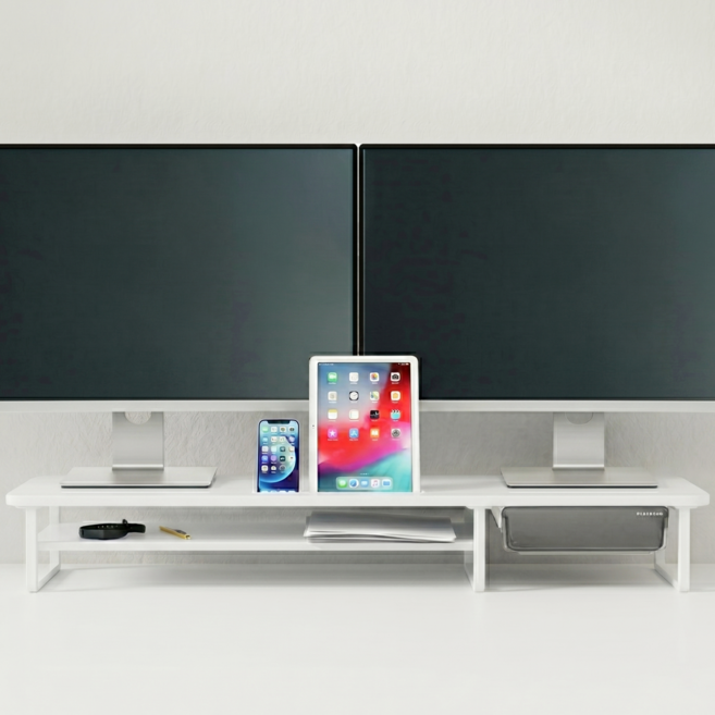 플레이기어 2단 듀얼 모니터받침대 높은 높이 거치대 1000mm, 1개, 100TW (폭100x높이15x화이트)