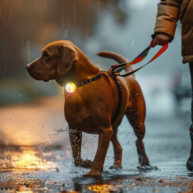 모츄츄 펫 안전등 야간 발광 조명 강아지 목걸이 LED 라이트 6가지 모드 스마트 센서 방수 산책등 선물 추천, 1개, 원형